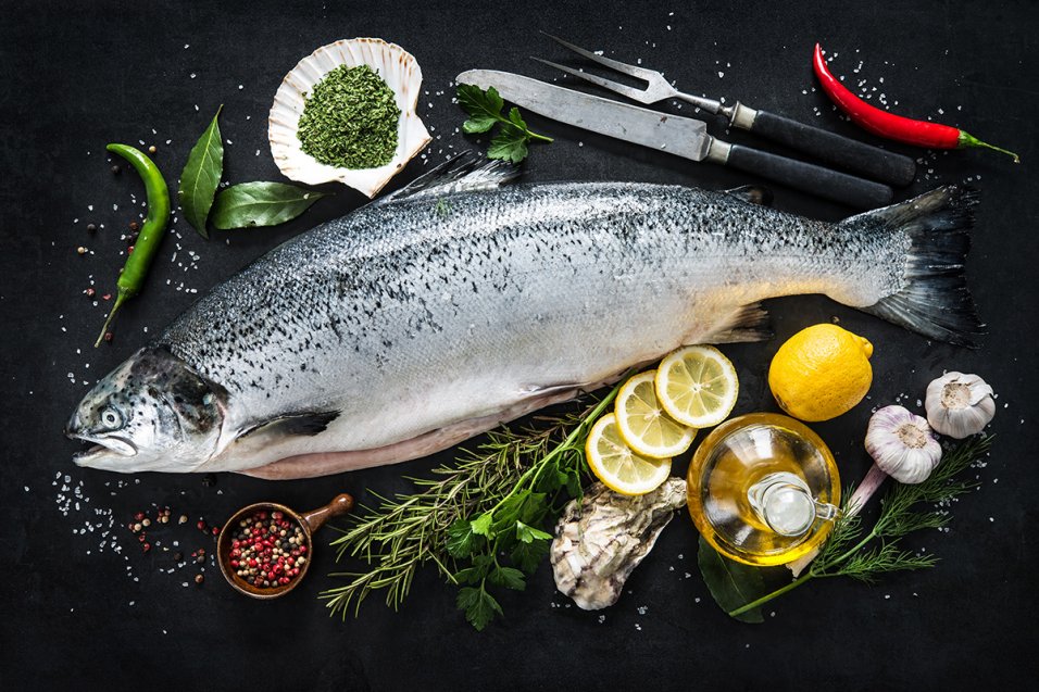 Salmon prepared for meal 