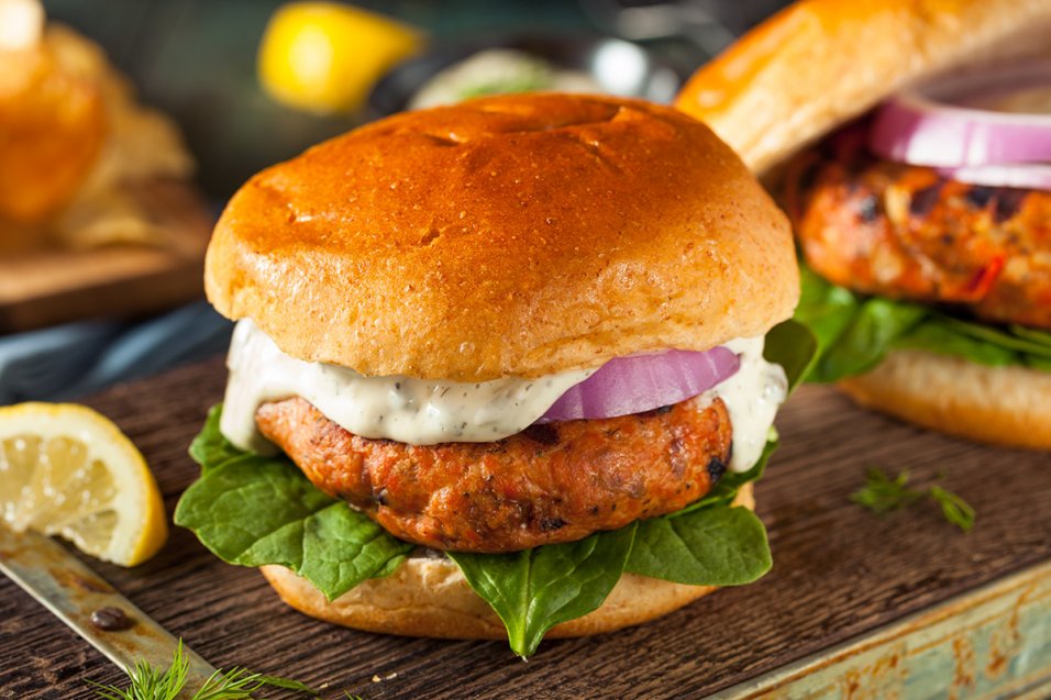 Salmon Burger with Garlic Dill Yogurt Sauce