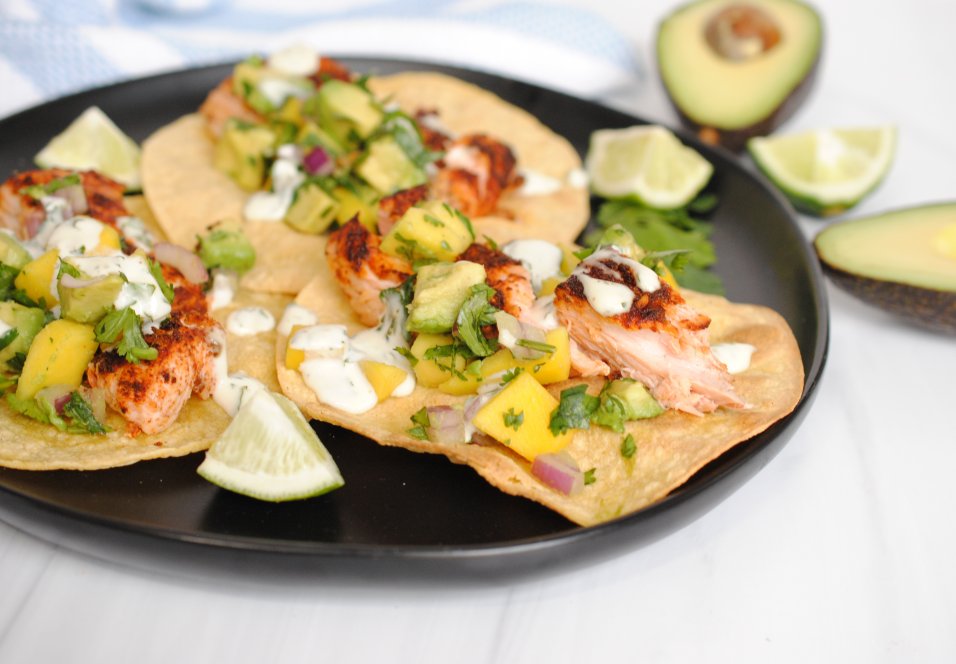 Salmon Tostadas with Mango Avocado Salsa