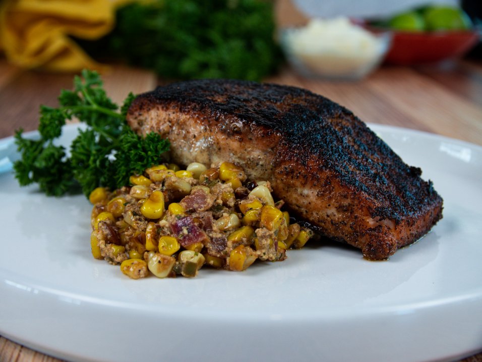 Chile Lime Salmon with Elote-Style Corn