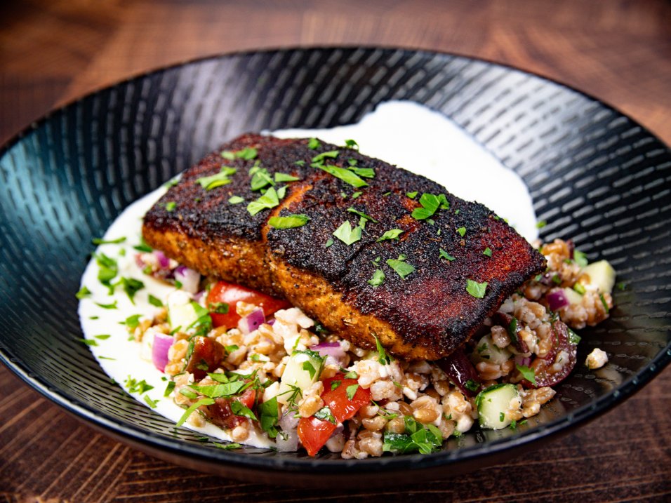 Blackened Salmon Mediterranean Bowl