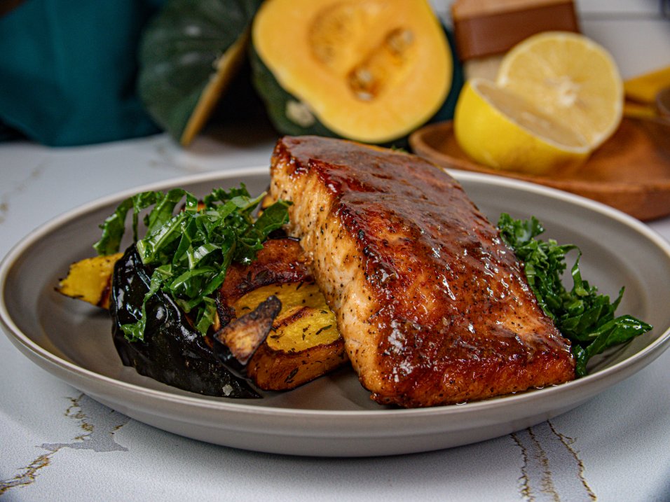 Sweet Heat Glazed Salmon with Acorn Squash 